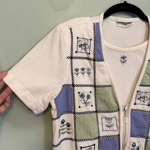 Vintage Alfred Dunner Sweater Womens PM Petite White Short Sleeve Waffle Knit - Picture 3 of 9